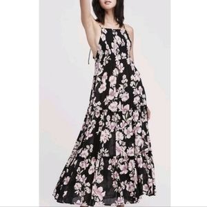 Free People Garden Party Black Pink Floral Maxi Dress M